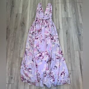 Lulus Floral Maxi Dress Formal Lilac Purple Gown Bridesmaid Womens XS